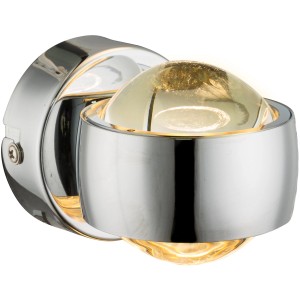 Moderne LED-Wandleuchte RANDI in Chrom mit klarem Glas für warmweißes Licht. Ideal als Wandlampe.