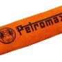 Petromax Aramid-Griffhülle für Feuerpfanne, orangefarben, aus Leder mit Logo.