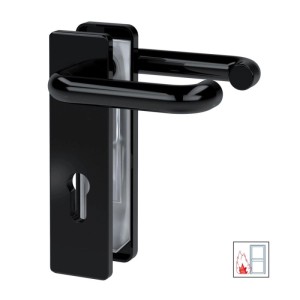 Schwarzer Basi FS Drücker Beschlag ZTFS 2150 mit Kurzschild und eckiger Form.