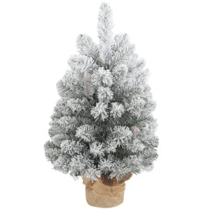 Kleiner, schneebeflockter HOMCOM Weihnachtsbaum mit Zapfen und Leinenfuß, 60 cm hoch. Ideal als Tischdekoration.