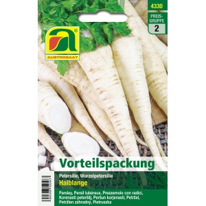 Austrosaat Wurzelpetersilie Halblange Saatgut Packung für aromatische Petersilienwurzeln.