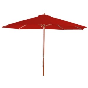Roter MCW Sonnenschirm Lissabon mit Holzgestell, Durchmesser 3m.