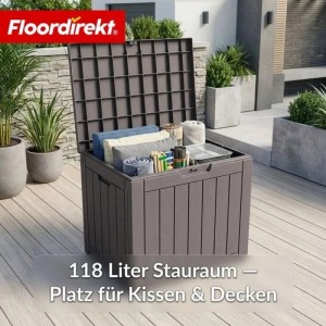 Floordirekt Gartenbox Holzoptik Wetterfest Auflagenbox Kissenbox Braun 118 L