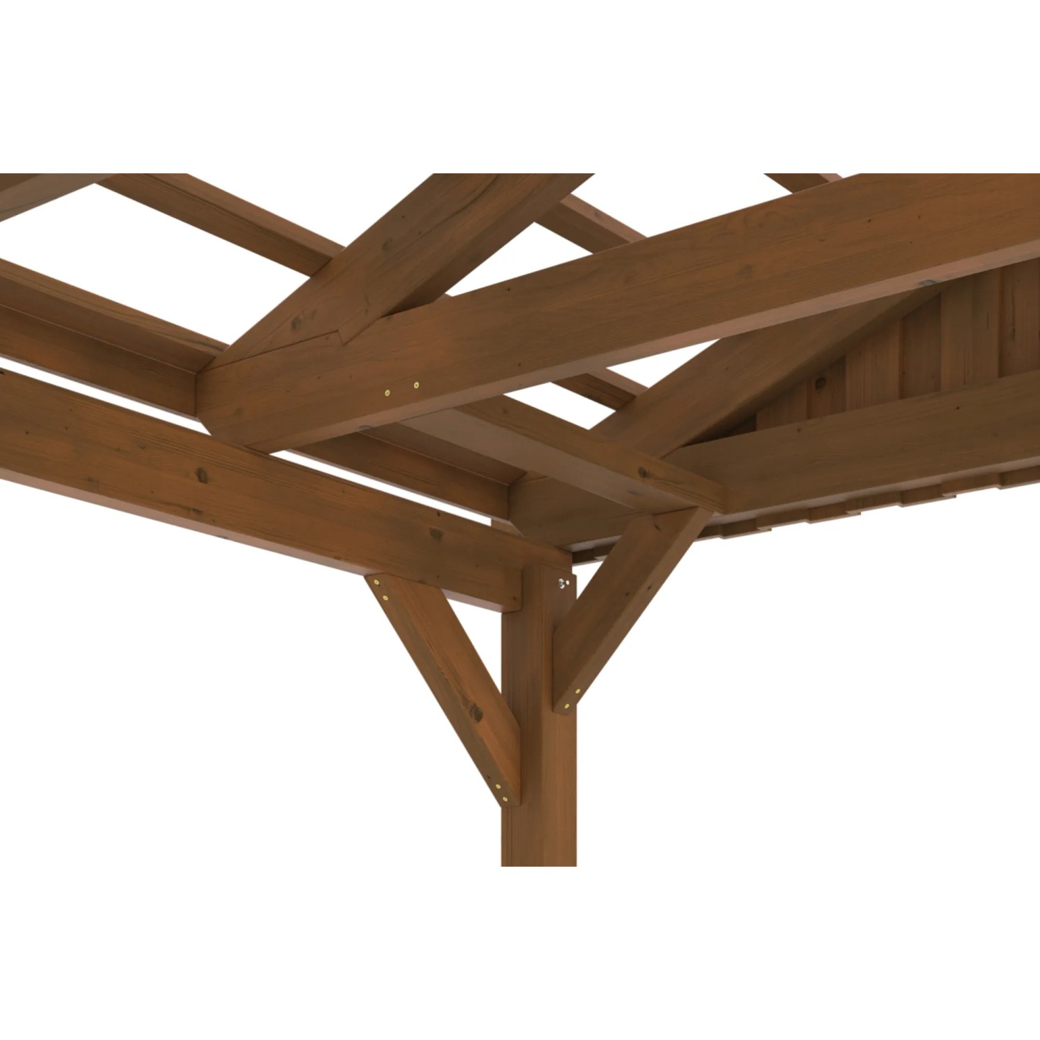 Detailansicht des Skan Holz Carport Fichtelberg in Nussbaum, Fokus auf Dachlattung und Holzkonstruktion.