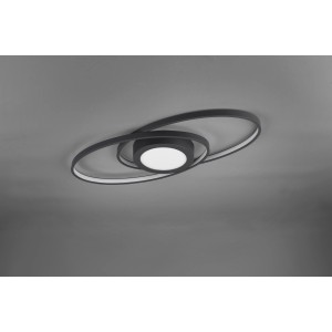 Moderne, anthrazitfarbene LED-Deckenleuchte Galaxy mit geschwungenen Elementen und Dimmer.