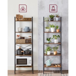 Songmics Leiterregal Barnet mit 5 Ablagen im Industrie-Design in Braun und Schwarz.