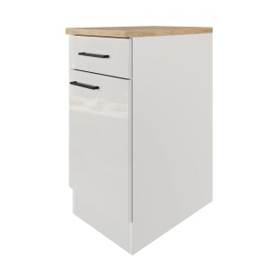 Flex-Well Unterschrank Lund, 40 cm, Lichtgrau/Rauchgrau, mit Schublade und Tür.