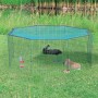 Grünes Trixie Freilaufgehege Natura mit Netz und zwei Kaninchen im Garten.