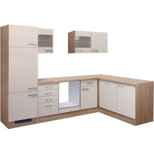 Flex-Well Winkelküche Orlando in Kaschmir Glanz und Sonoma Eiche Dekor, ohne E-Geräte.