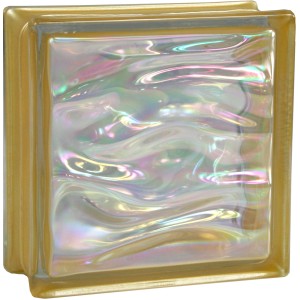 Glänzender Glasstein Aqua Perlmutt Gold, 19x19x8 cm, für Innen- und Außenbereich.