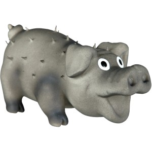 Graues Jollypaw Borstenschwein Kauspielzeug aus Latex, 10 cm groß.