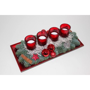 Adventsgesteck auf Polytablett 36 cm Rot