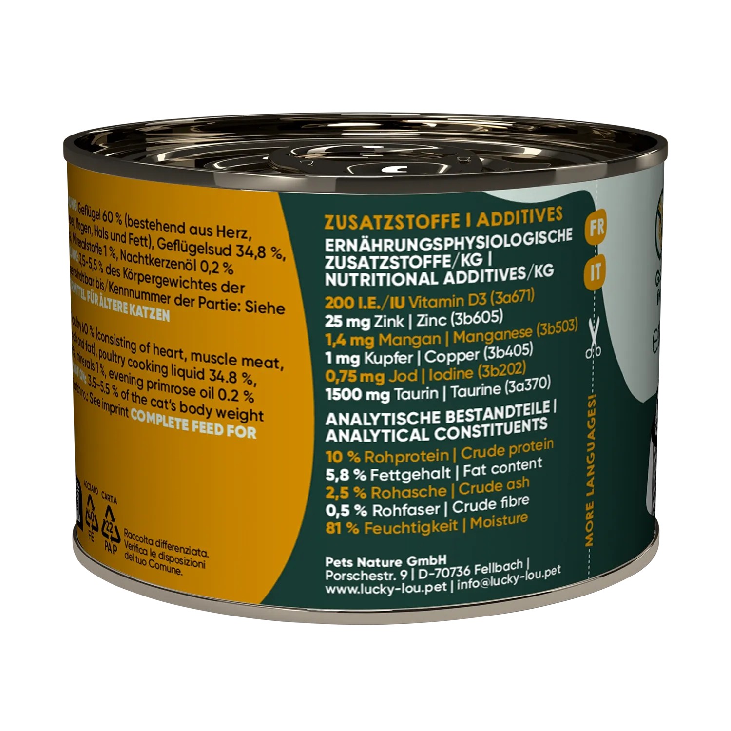 Lucky Lou Katzen-Nassfutter Senior Geflügel, 200g Dose. Alleinfutter für ältere Katzen.