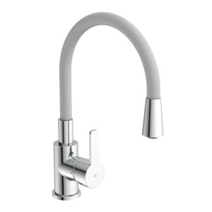 EISL Spültischarmatur FLEXO Chrom/Hellgrau. Einhebelmischer mit flexiblem Soft-Touch Auslauf.