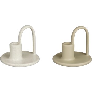 Zwei Mica Decorations Kerzenständer, Taupe, 10 x 12 cm, aus Porzellan.