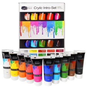Artina Crylic Acrylfarben Set, 10 Tuben à 120ml, verschiedene Farben.