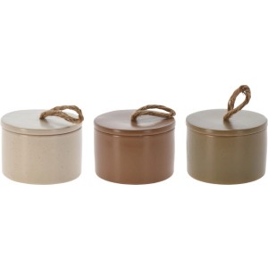 Kerzentopf mit Deckel in Beige, Braun und Grün mit Kordel, Farbauswahl zufällig.