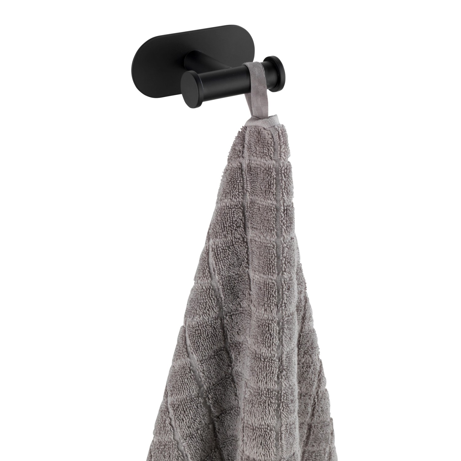Wenko Turbo-Loc Wandhaken Duo Orea Black mit Handtuch, Edelstahl, zur Wandmontage ohne Bohren.