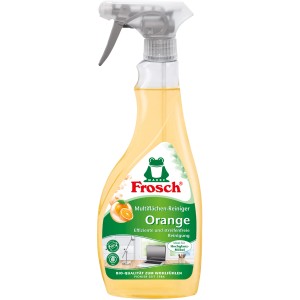 Frosch Reiniger Multiflächen Orange, 500ml Flasche mit Sprühkopf für streifenfreie Sauberkeit.
