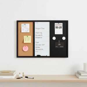 Relaxdays Kombitafel MDF Stahl Kork Schwarz Weiß Natur Magnetisch Mit Zubehör 60 cm x 40 cm