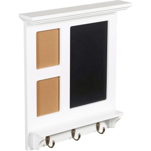 Weiße OBI Wandtafel Arnon mit Kreidefläche, 2 Fotorahmen und 3 Haken, 45x41 cm.