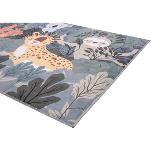 Kinderteppich Safari Adventure mit buntem Tierprint, 80x140 cm.