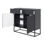 Schwarzes Selsey Veldio Sideboard mit geriffelter Front, 2 leicht geöffneten Schubladen und offenen Fächern, schwarzen Metallbeinen.