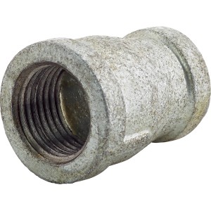 Temperguss Fitting, Reduziermuffe mit Innengewinde 18,6 mm (Rp 1/2) x 14,9 mm (Rp 3/8)