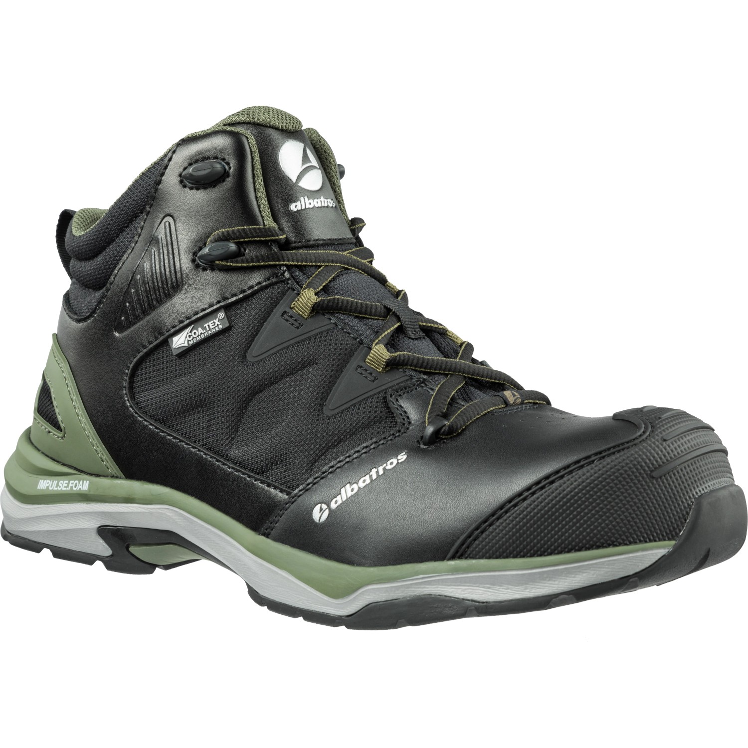 Albatros Sicherheitsstiefel Ultratrail CTX Mid S3, schwarz-oliv, Größe 39. Arbeitsschuh mit Fiberglaskappe.