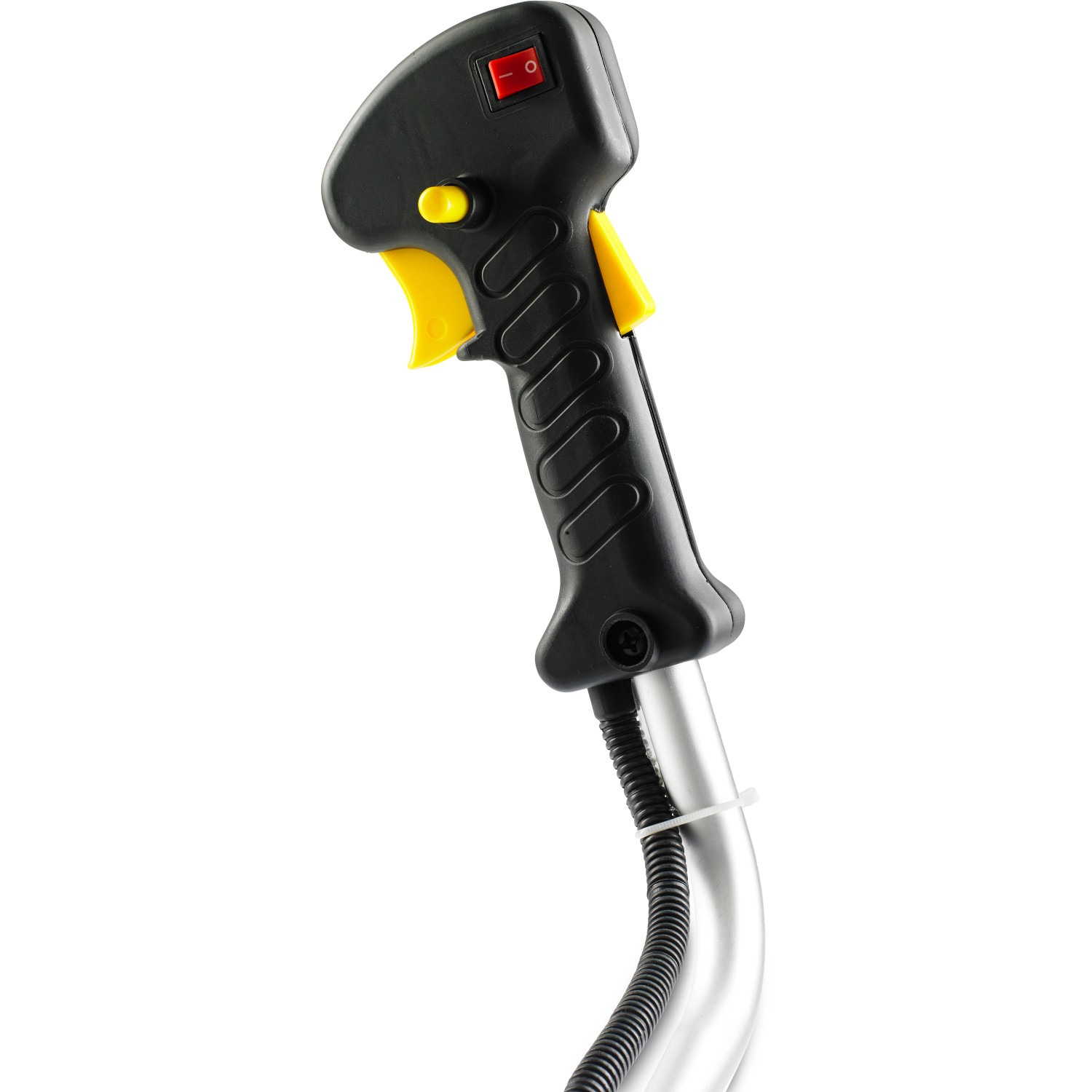 Detailaufnahme: Griff der Texas Benzin-Motorsense BCU33S mit Bedienelementen.