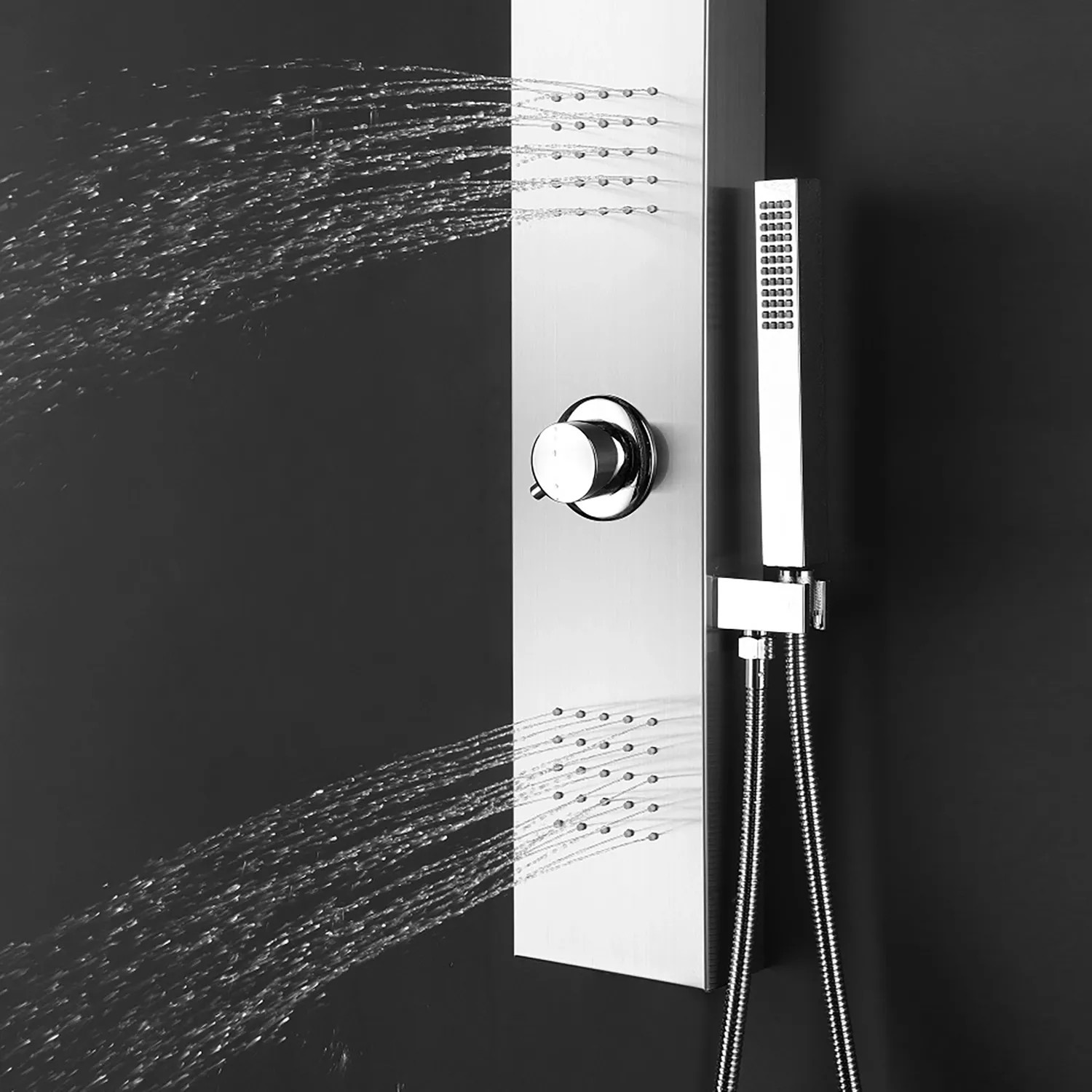 BWE Edelstahl-Duschpaneel Mattschwarz – 5-in-1 Mit Regendusche, Handbrause & Körperdüsen