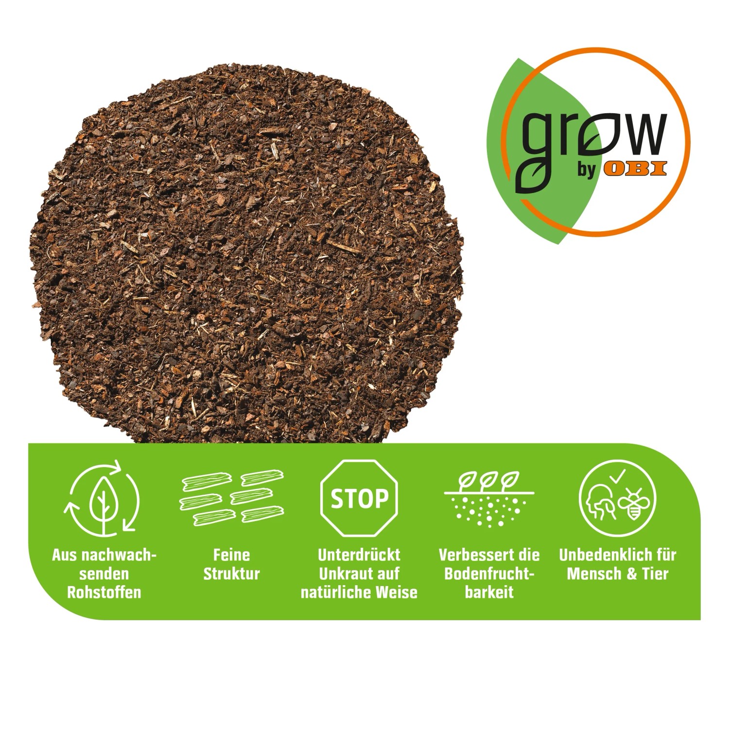 GROW by OBI Rindenmulch fein, 45l: Feiner Mulch zur Bodenabdeckung und Unkrautunterdrückung.