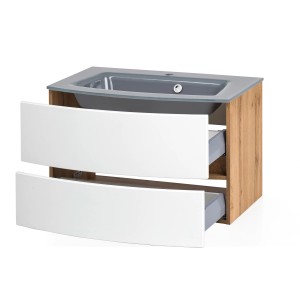 Held Möbel Einzelwaschtisch Salerno, 80 cm, Weiß Matt, mit zwei Schubladen und Softclose Funktion.