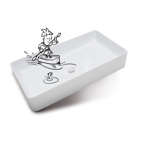 Weißes, rechteckiges baliv Aufsatzwaschbecken WBA-7090, 61x34,5 cm, ohne Hahnloch.