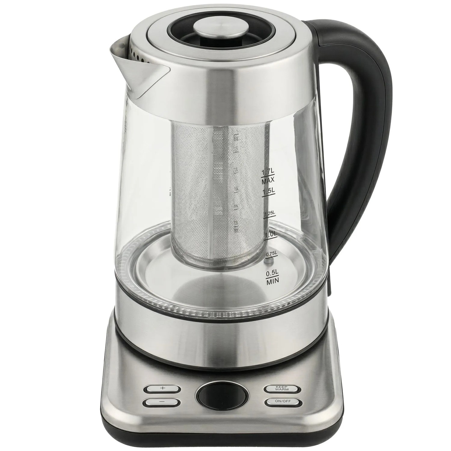 HOMCOM Wasserkocher aus Glas und Edelstahl, silber, 1,7L, mit Teefilter und Temperaturwahl. Modernes Haushaltsgerät.
