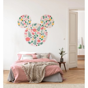Selbstklebende Komar Fototapete mit Mickey Mouse Kopf und Blumenmuster im Kinderzimmer.