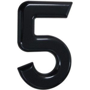 Schwarze Alpertec Hausnummer 5 aus robustem Nylon, ideal für die Fassade.