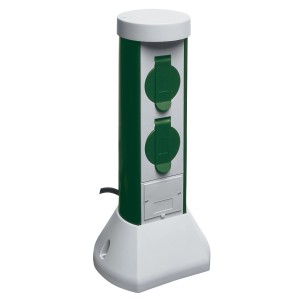 GreenCraft 2-fach Steckdose für den Außenbereich, Grün/Weiß, mit Zuleitung und Erdspieß.