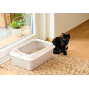 Rotho Katzentoilette Eco Bonnie Tray M in Cappuccino mit Katze.