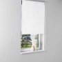 Weißes Thermostopp-Seitenzug-Rollo, 150x45 cm, am Fenster montiert. Sichtschutz und Verdunkelung.