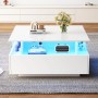 okwish Couchtisch mit LED 2 Schubladen Präsentationsbereich 70x70x41cm Weiß_4