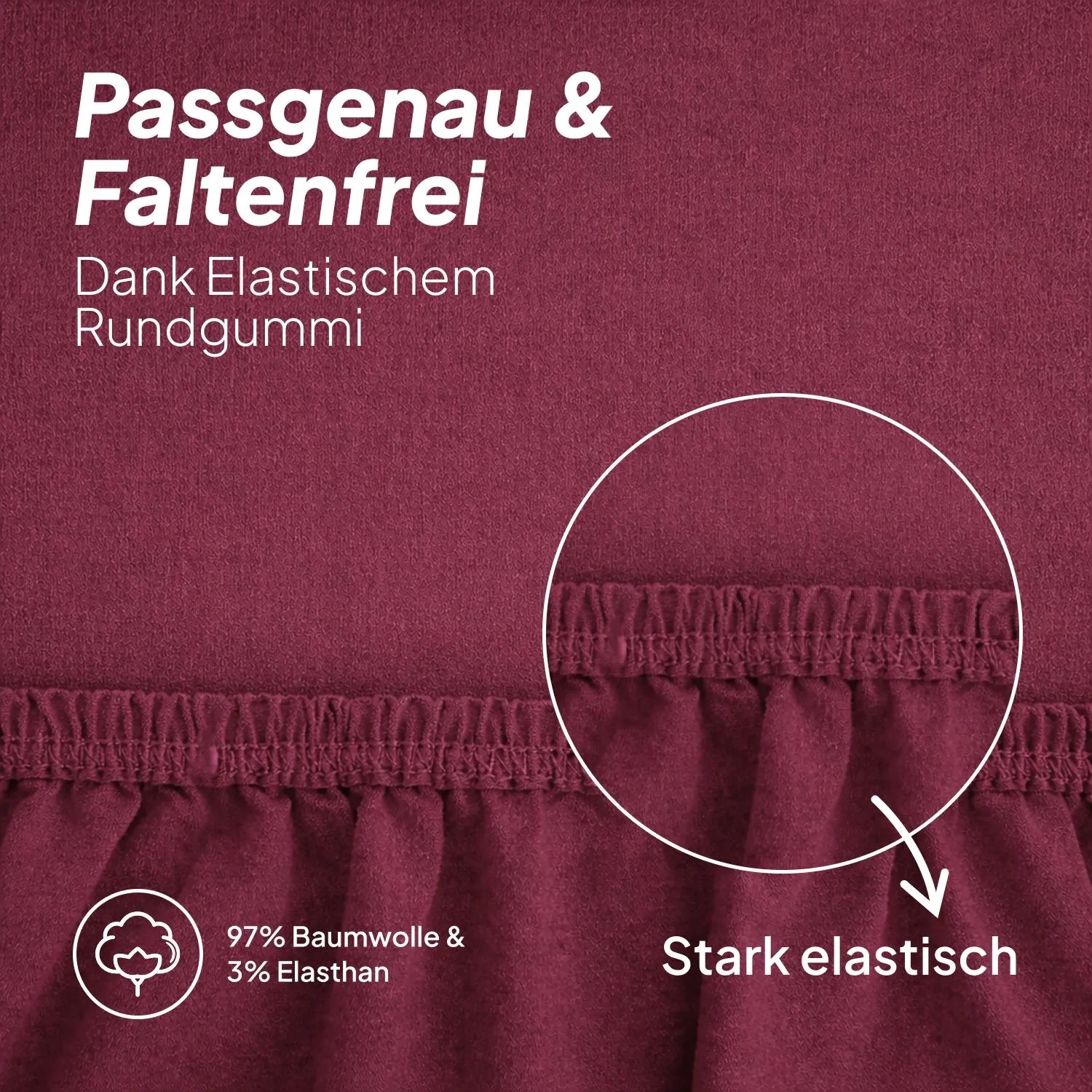 AM Qualitätsmatratzen Premium Jersey Boxspringbett Spannbettlaken aus Baumwolle Made in Germany 90x200cm in Bordeaux_6