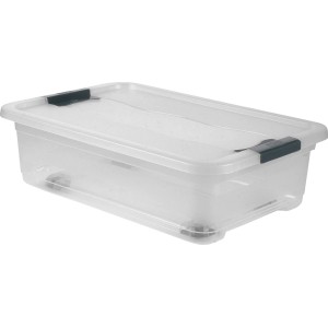 Transparente Kristallbox 28 l zur Aufbewahrung, stapelbar und vielseitig einsetzbar.