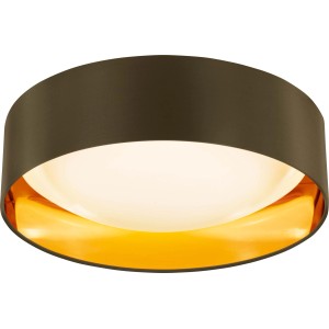 LED-Deckenleuchte Aliano, gold-braun, Ø 42 cm. Runde Deckenlampe mit braunem Rand und goldfarbener Innenseite.