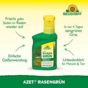 Neudorff Azet Rasengrün Eisendünger 250ml Flasche für grünen Rasen.