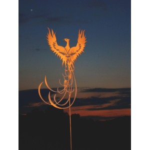 Ferrum Art Design Gartenstecker Phönix, 108 cm, Edelrost-Optik.
