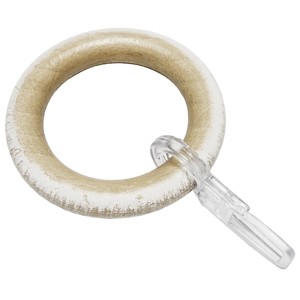 Gardinenring aus Holz, Eiche gekälkt, mit Faltenhaken für Gardinen, 10er Set.