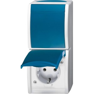 BuschJäger Ocean Steckdosen- & A/W-Schalter-Kombi, grau, mit Klappdeckel für Feuchträume.