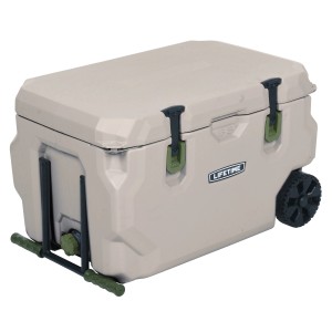 Beige Lifetime Kühlbox Premium, 61,5 l, mit Rädern und Zugstange.