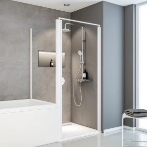 Schulte Sunny Drehtür mit verkürzter Seitenwand Echtglas klar Alpinweiß